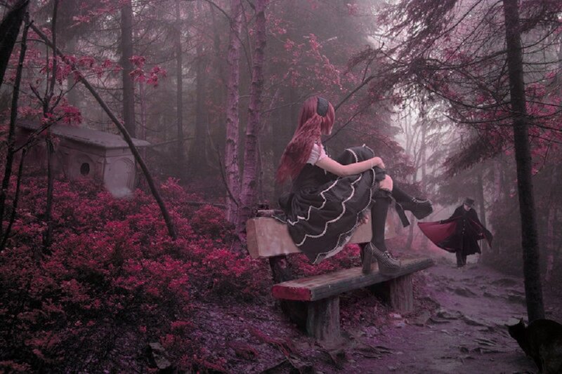 Person Sitting on Bench — Purple
