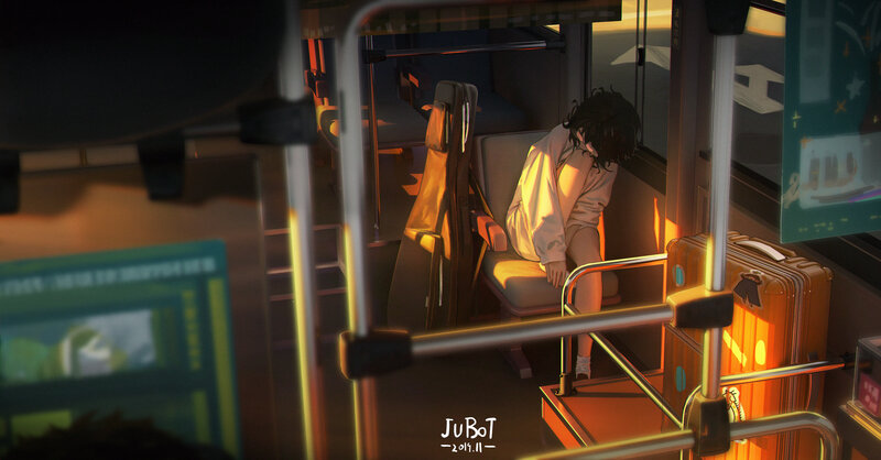 Person Sitting on Bus — Orange