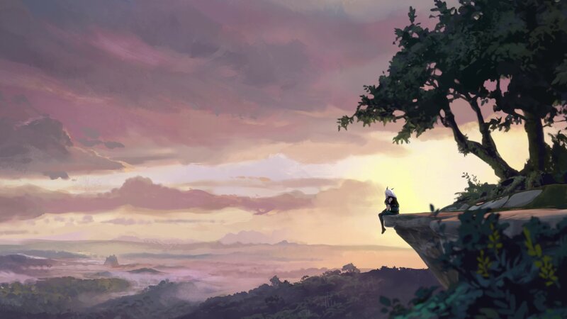 Person Sitting on Cliff — Purple