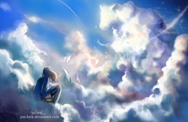Person Sitting on Cloud — Blue