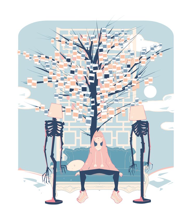 Person Sitting on Couch — Blue