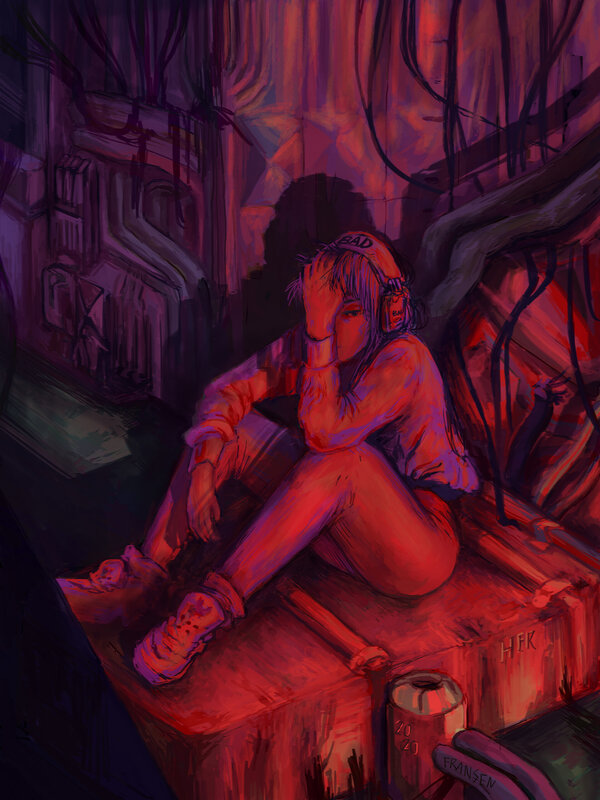 Person Sitting on Crate
