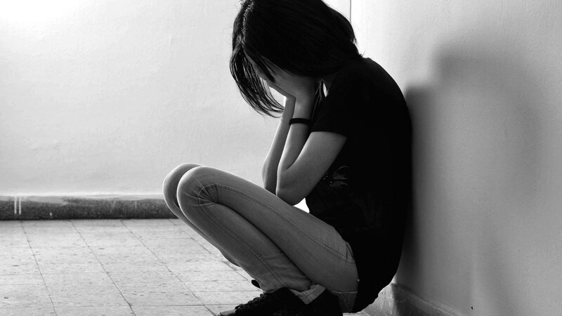 Person Sitting on Floor — Black, Somber, Photograph