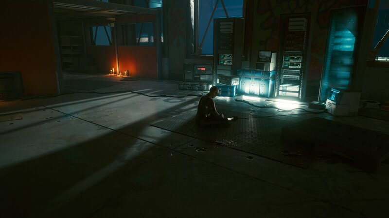 Person Sitting on Floor — Blue, Dark, Somber