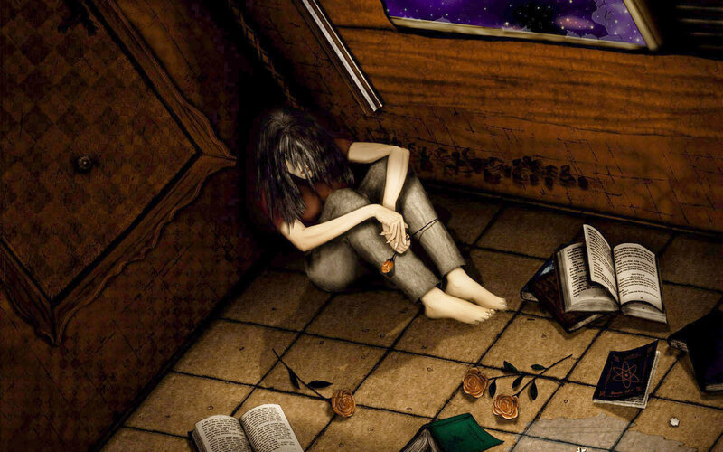 Person Sitting on Floor — Brown