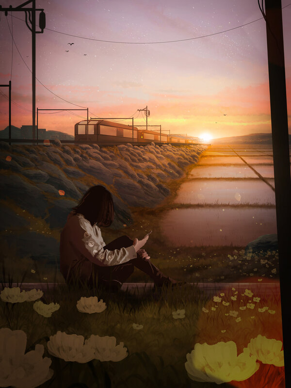 Person Sitting on Grass — Orange