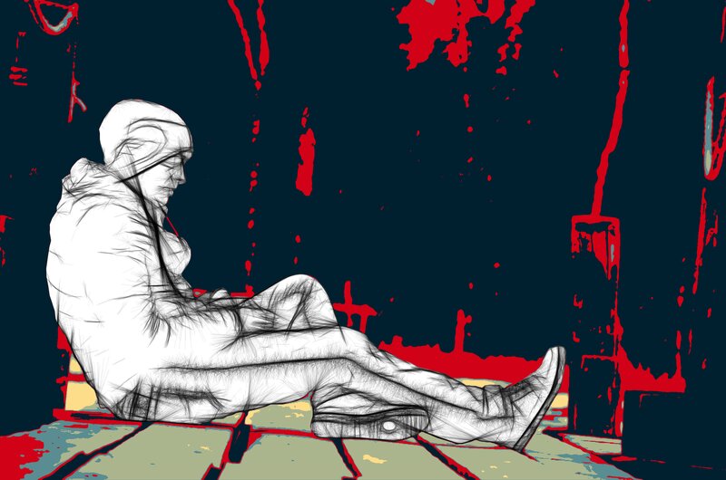 Person Sitting on Ground — Black, Dark