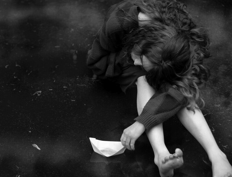 Person Sitting on Ground — Black, Somber