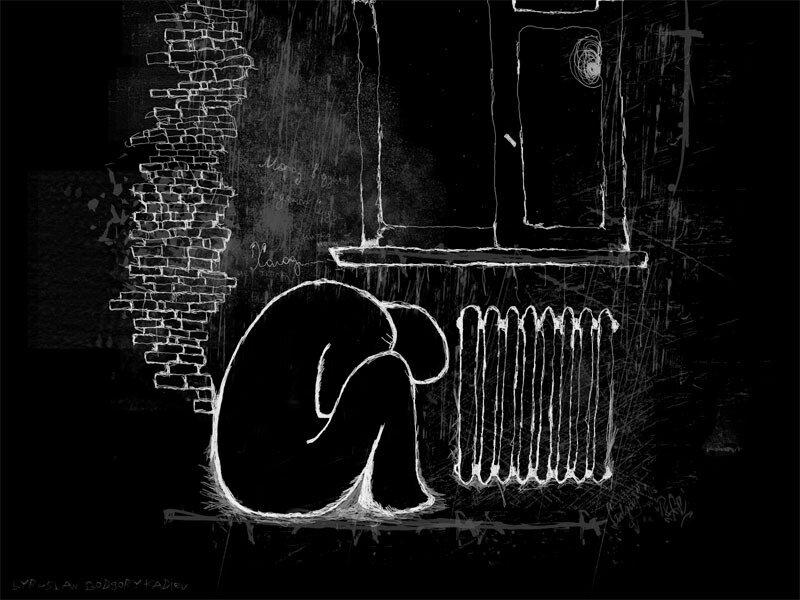 Person Sitting on Ground — Black