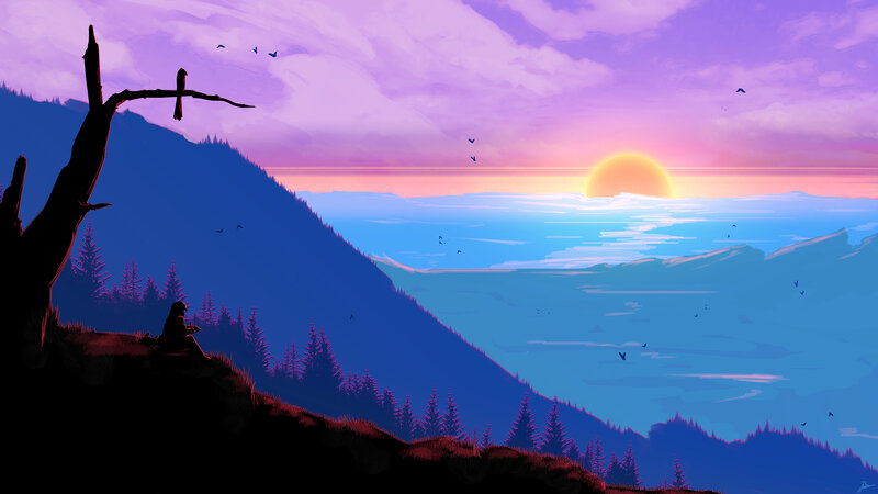Person Sitting on Hill — Purple