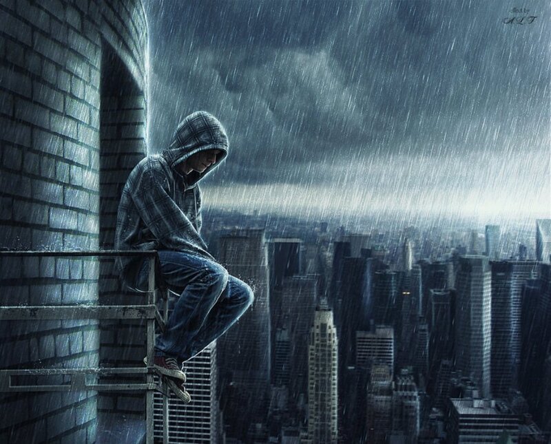 Person Sitting on Ladder