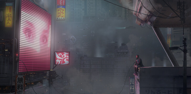 Person Sitting on Ledge — Gray, Dystopian