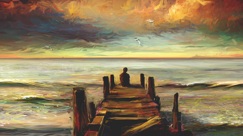 Person Sitting on Pier — Yellow