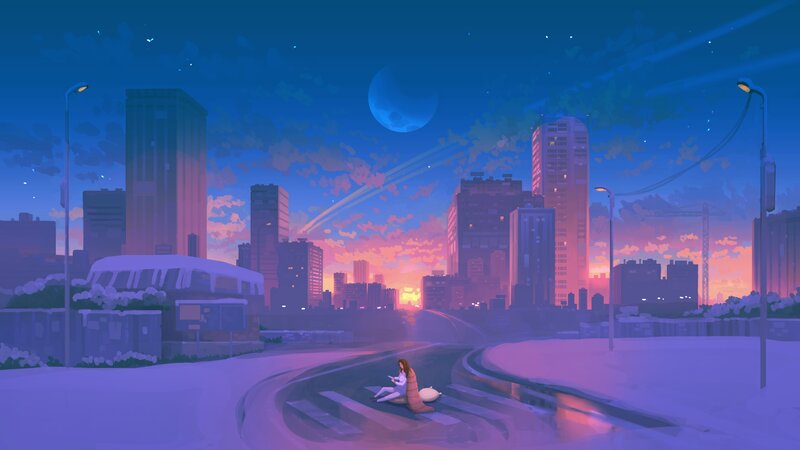 Person Sitting on Road — Blue