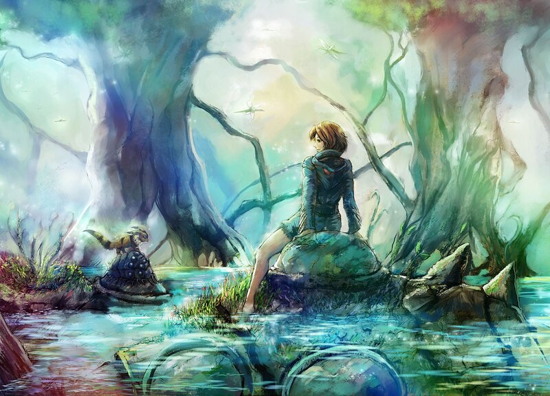 Person Sitting on Rock — Green, Serene, Morning