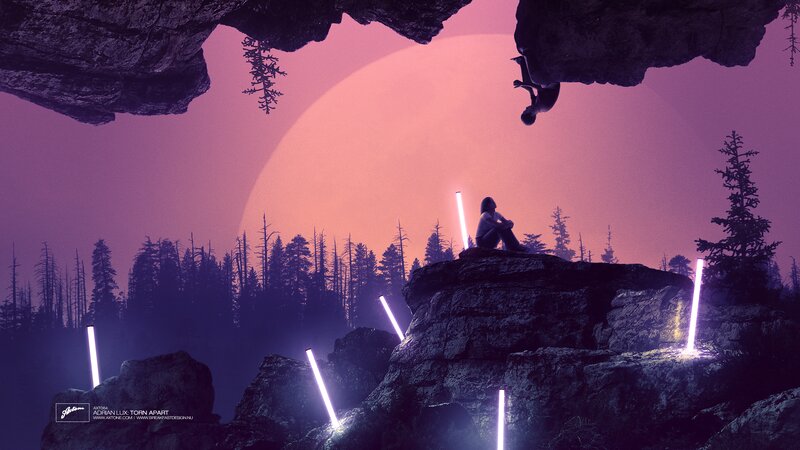 Person Sitting on Rock — Purple, Dramatic