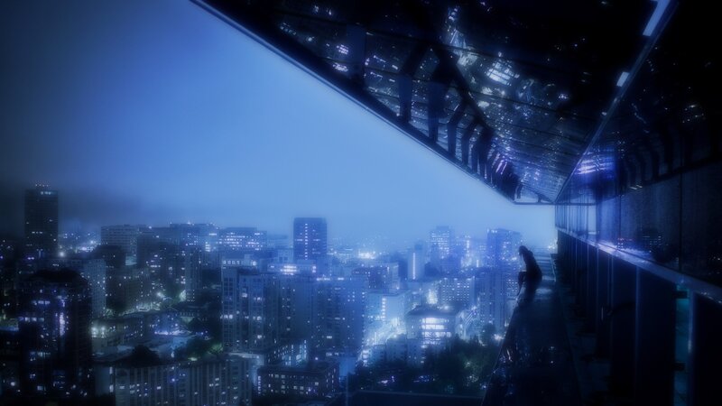 Person Sitting on Rooftop — Blue, Melancholic
