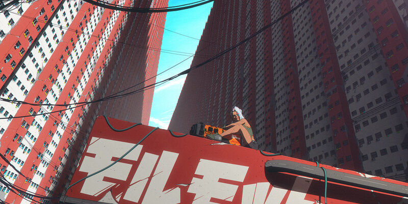 Person Sitting on Rooftop — Red