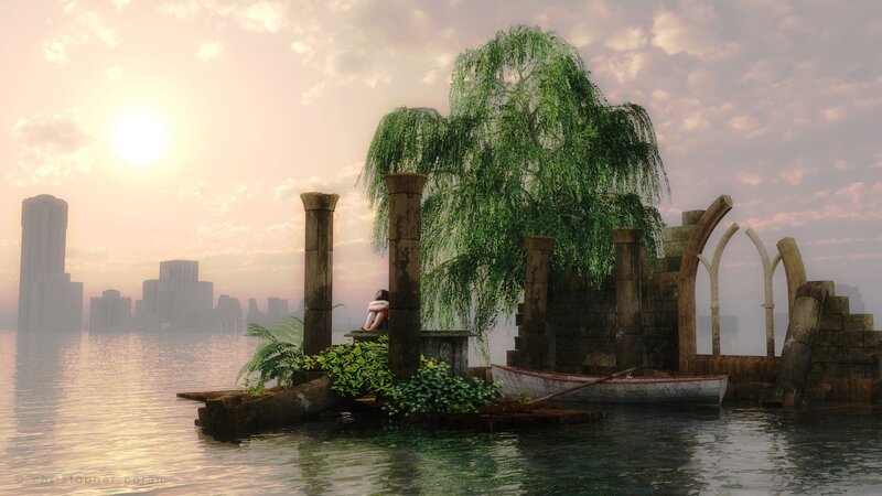 Person Sitting on Ruins — Green, Serene