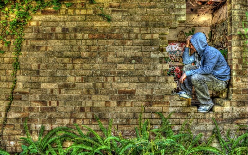Person Sitting on Steps — Green