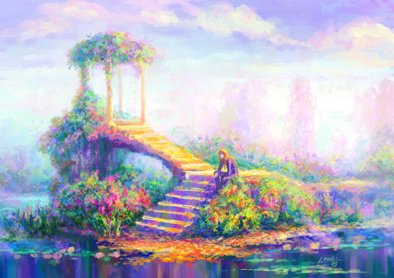 Person Sitting on Steps — Purple