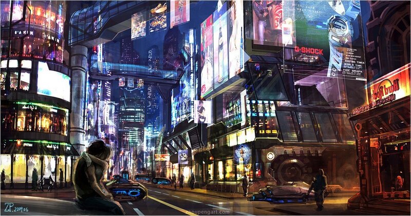 Person Sitting on Street — Blue