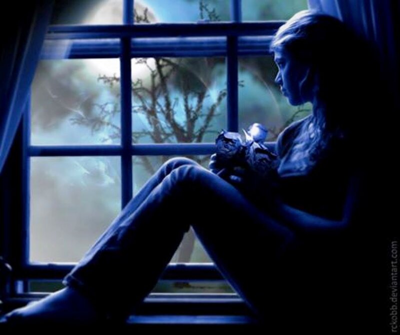 Person Sitting on Windowsill — Blue, Melancholic