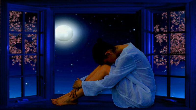 Person Sitting on Windowsill — Blue