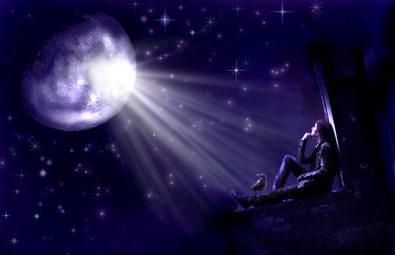 Person Sitting on Windowsill — Purple