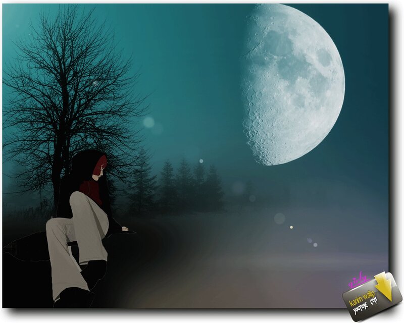 Person Sitting under Moon