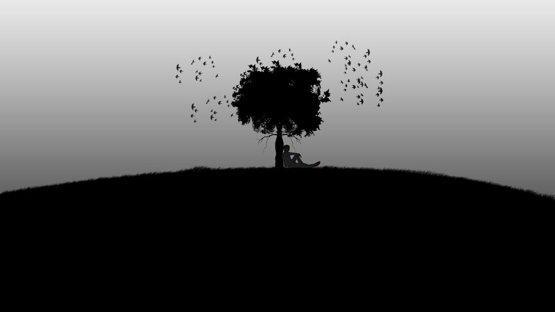 Person Sitting under Tree — Black
