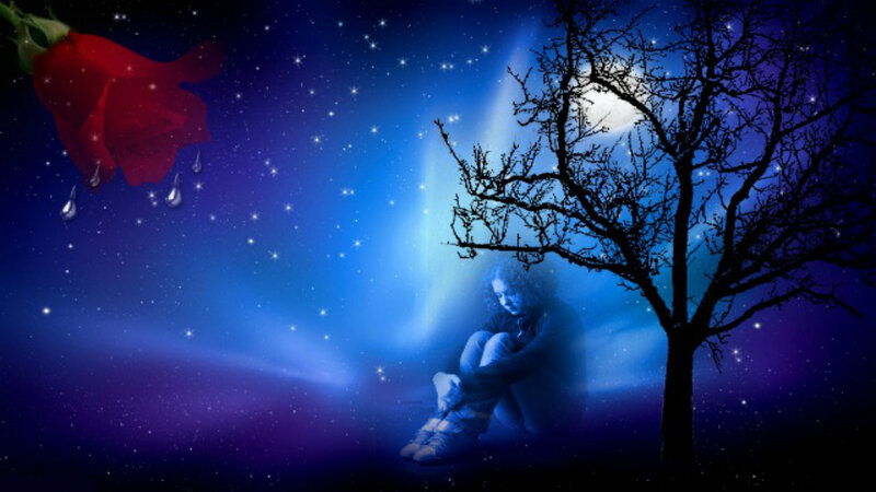 Person Sitting under Tree — Blue