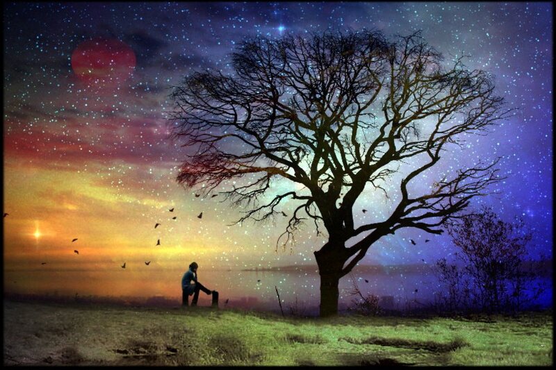 Person Sitting under Tree — Purple