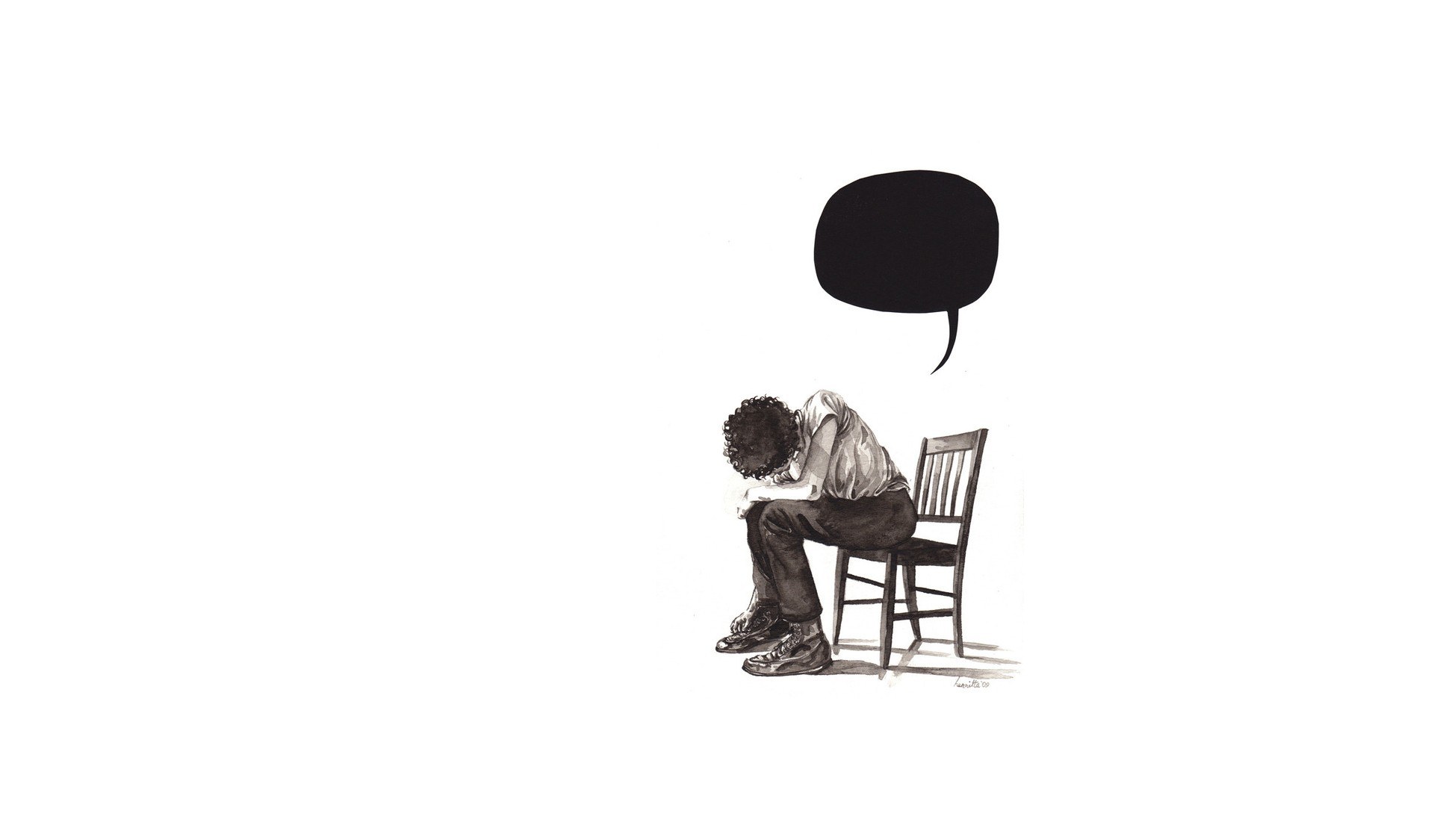 person sitting with empty speech bubble
