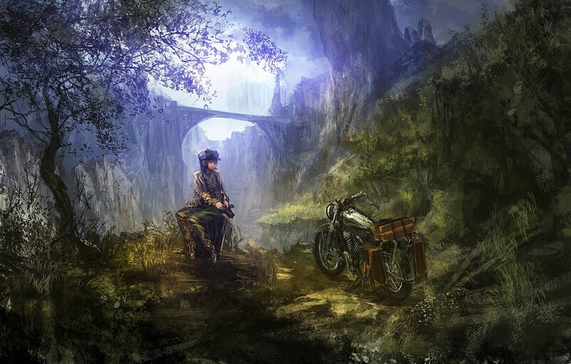 Person Sitting with Motorcycle