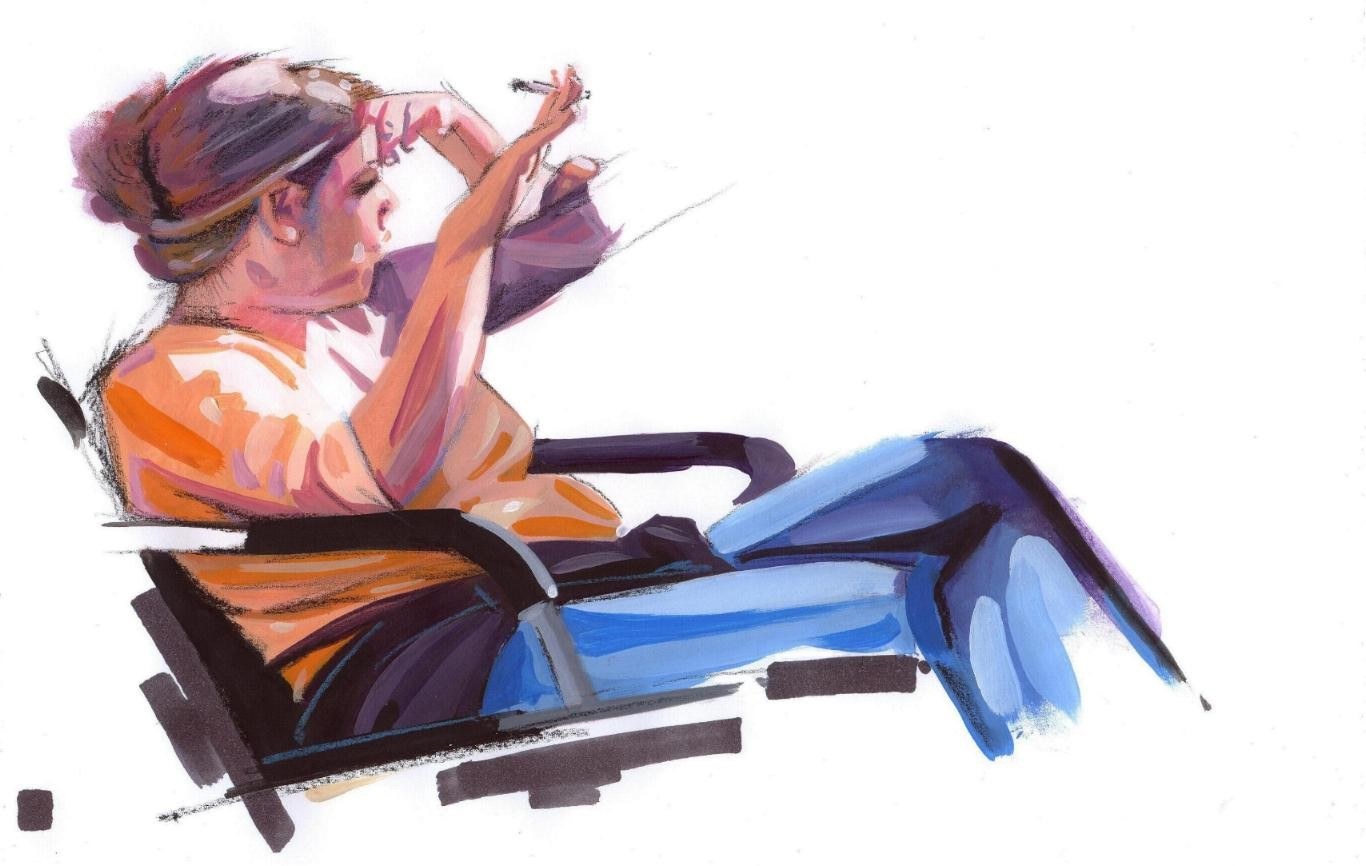 person sketching in chair