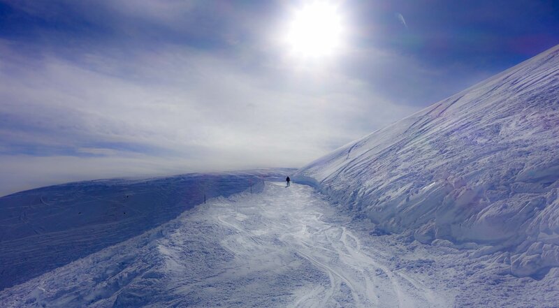 Person Skiing on Mountain — White, Bright