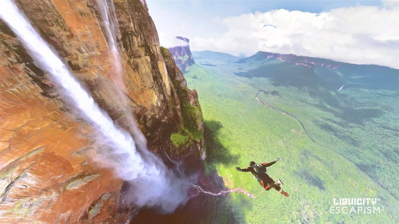Person Skydiving Near Waterfall