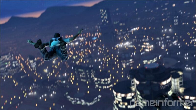 Person Skydiving over City