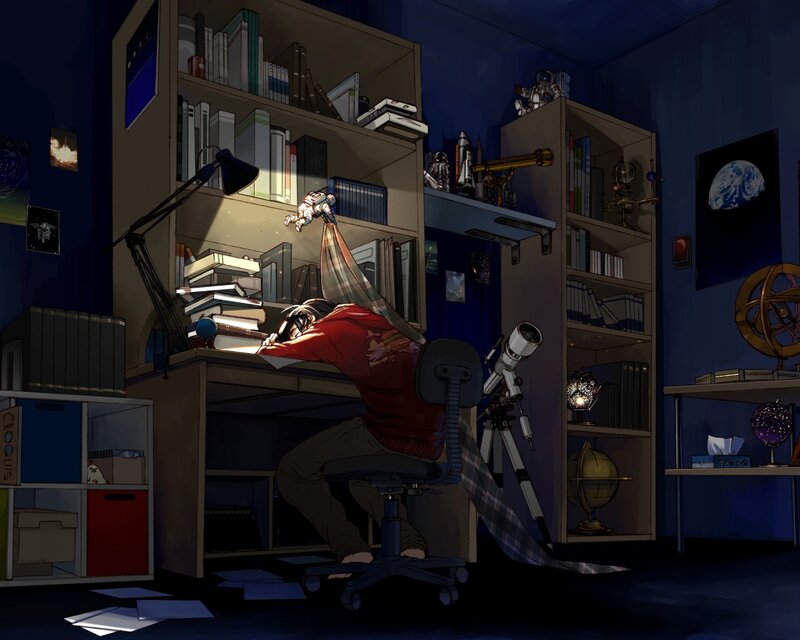 Person Sleeping at Desk — Blue