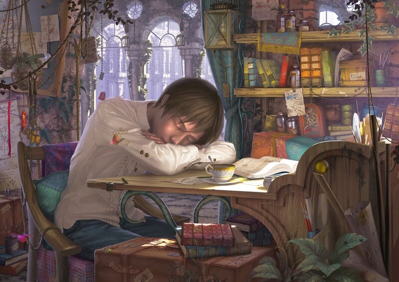 Person Sleeping at Desk — Brown, Peaceful