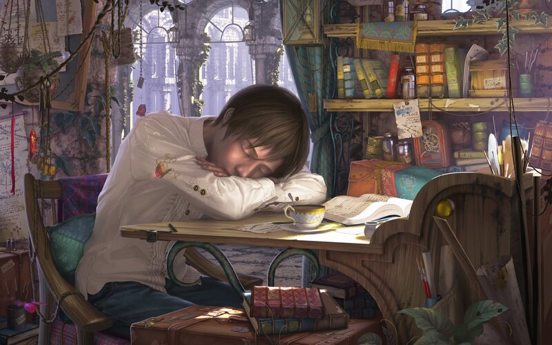 Person Sleeping at Desk — Brown