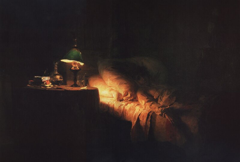 Person Sleeping in Bed — Black, Dark