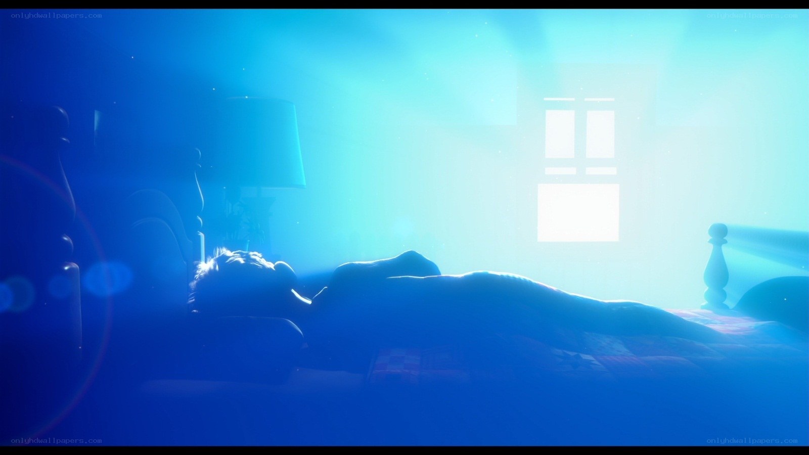 person sleeping in blue light