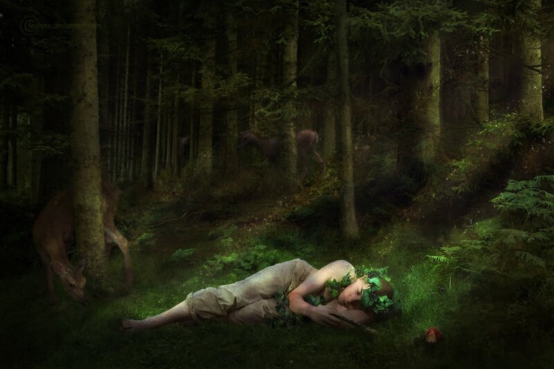 Person Sleeping in Forest — Green