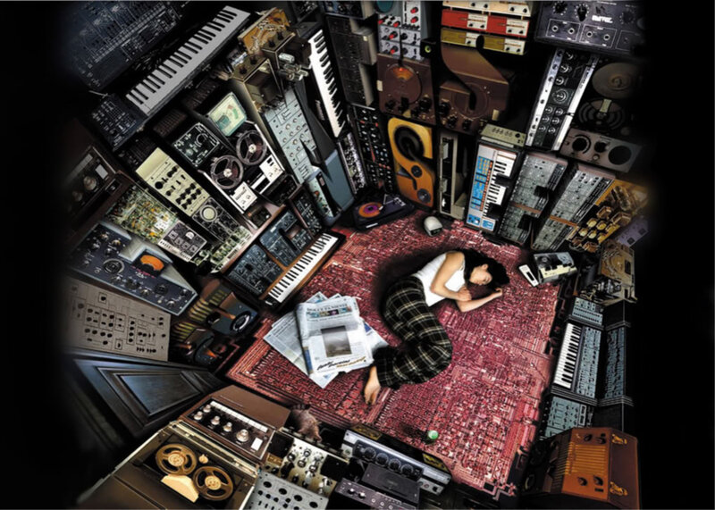 person sleeping in music studio