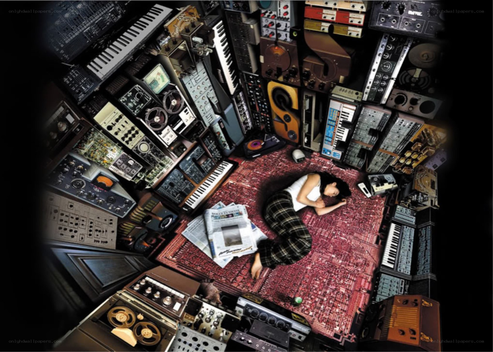 person sleeping in music studio
