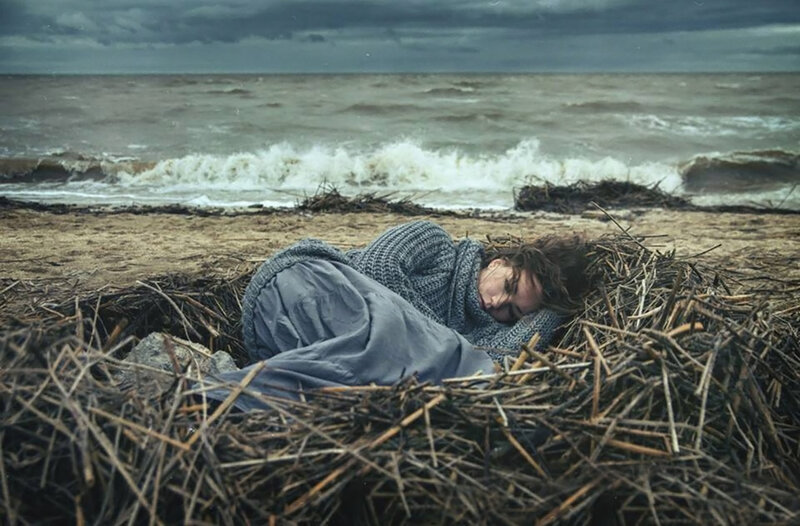 Person Sleeping on Beach — Gray