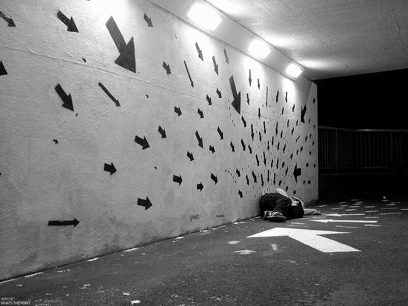 Person Sleeping on Ground — Black, Dramatic