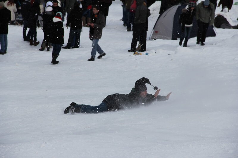 Person sliding in the snow